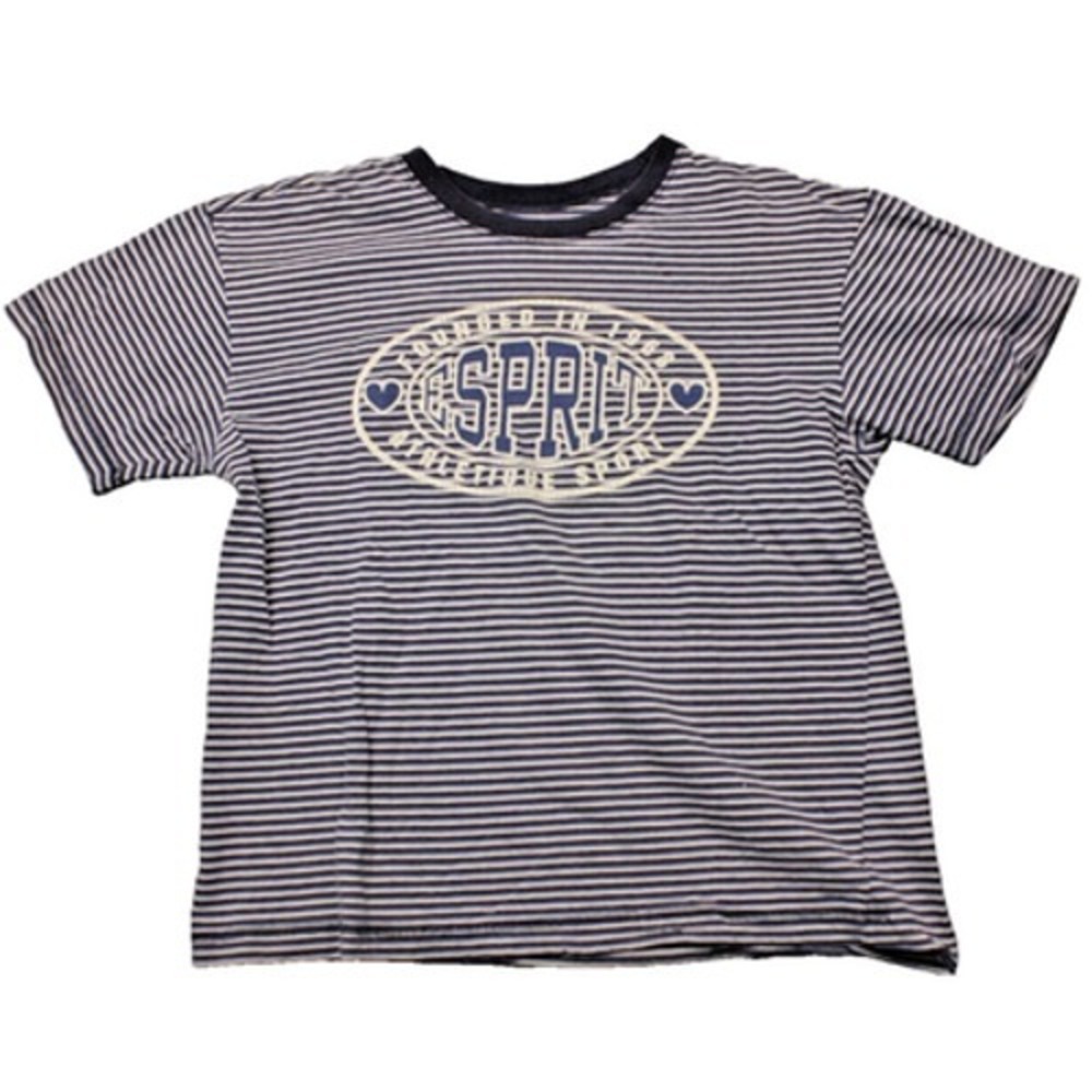 VTG 80s Esprit Kids‎ Stripped T-Shirt XL USA Made Spellout Graphic White Blue
